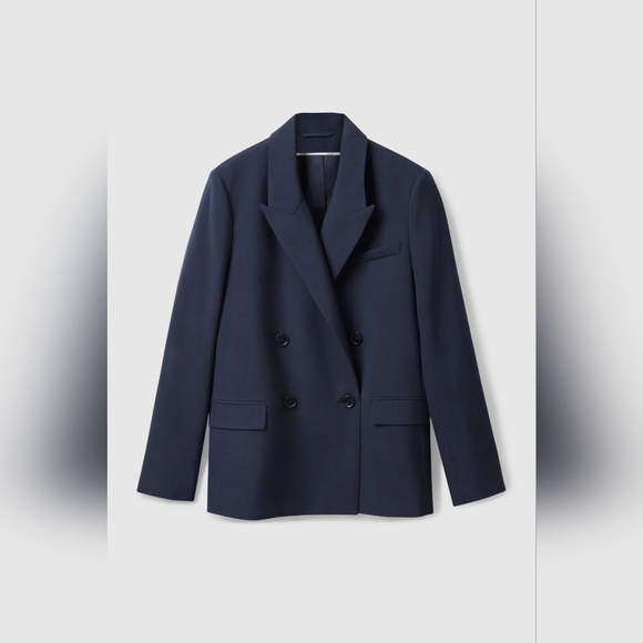 COS Regular-Fit Double-Breasted Wool Blazer Navy - Picture 7 of 15